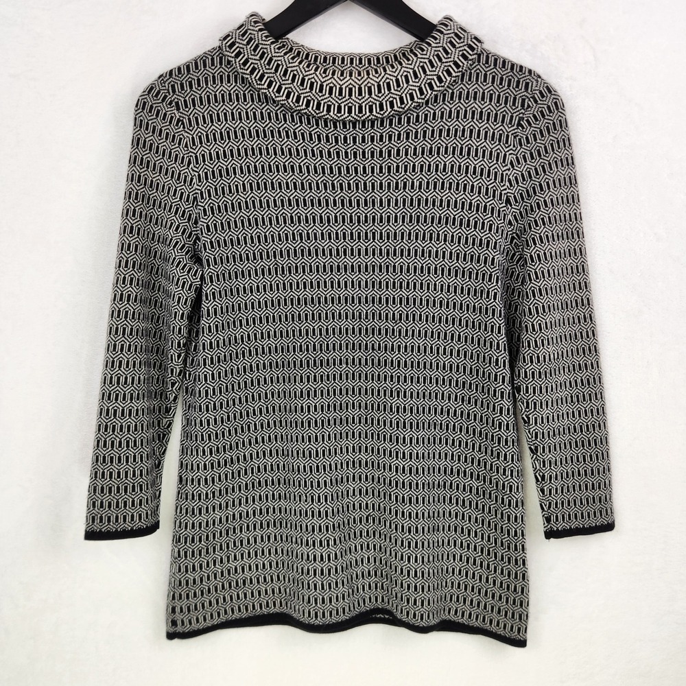 Talbots Pure Merino Wool Sweater Women XS Black Geo Dark Academia Retro Chic